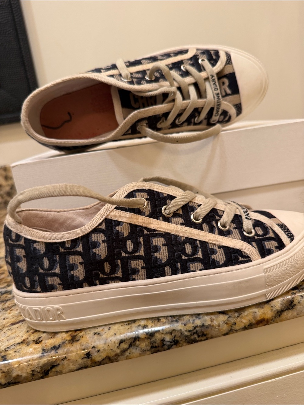Dior Navy and Ivory Oblique Canvas Sneakers